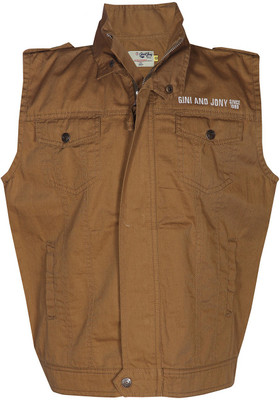 

Gini & Jony Sleeveless Solid Baby Boys Jacket, Khaki