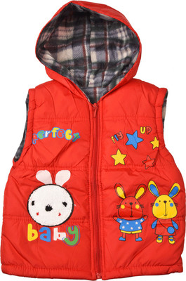 LOLLandofLittles Sleeveless Printed Baby Boys & Baby Girls Jacket, Red