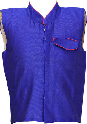 

K&U Sleeveless Self Design Boys Jacket, Blue