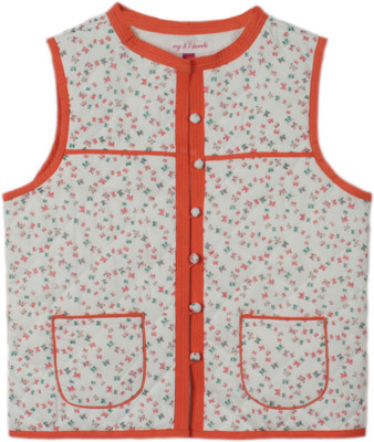 

My Little Lambs Sleeveless Printed Baby Girls Quilted Jacket, Orange