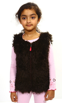 

Bio Kid Sleeveless Solid Baby Girls Jerkin Jacket, Dark brown