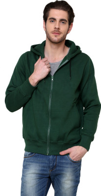 

Casual Tees Full Sleeve Solid Men' Fleece Jacket, Dark green