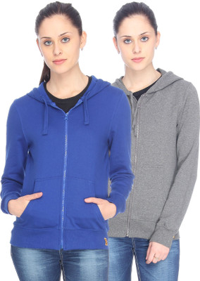 

Campus Sutra Full Sleeve Solid Women Fleece Jacket, Drak grey;blue