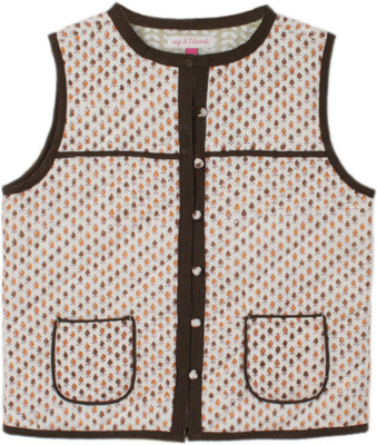 

My Little Lambs Sleeveless Printed Baby Girls Quilted Jacket, Brown