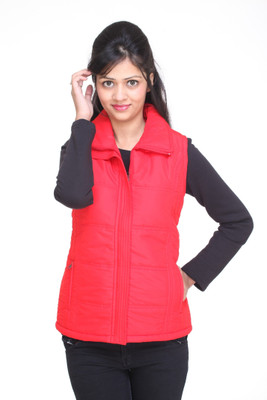

Trufit Sleeveless Solid Women's Bomber Jacket, Red