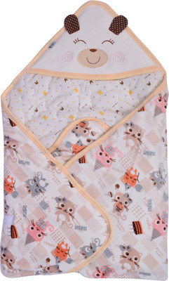 

Momsyard Cartoon, Printed  Hooded Baby Blanket(Polyester, Cream