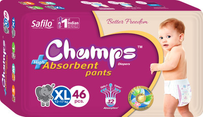 

Champs champs High Absorbent Premium Pant Style Diaper | Premium Pant Diapers (Extra Large, 46 Pieces) - XL(46 Pieces)