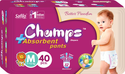 

Champs champs High Absorbent Premium Pant Style Diaper | Premium Pant Diapers (Medium, 40 Pieces) - M(40 Pieces)