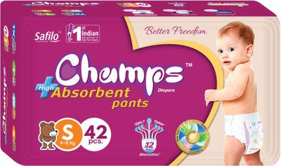 Champs champs High Absorbent Premium Pant Style Diaper | Premium Pant Diapers (Small, 42 Pieces) - S(42 Pieces)