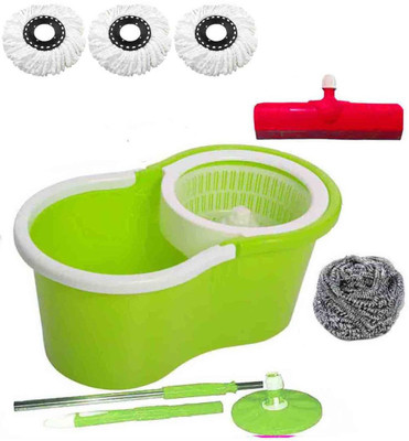 CREZON Magic Spin Cleaner Mop with 3 microfibers with steel scrub with Floor Wiper ((RANDOM COLOR SEND GREEN, PINK, BLUE, RED)) Home Cleaning Set available at flipkart for Rs.990