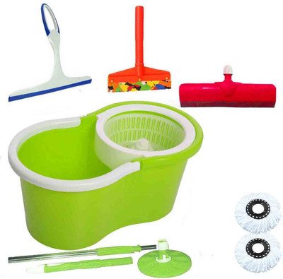 CREZON Magic Spin Cleaner Mop with 2 refills with kitchen wiper with sink wiper with floor wiper ((RANDOM COLOR SEND GREEN, PINK, BLUE, RED)) Home Cleaning Set available at flipkart for Rs.990
