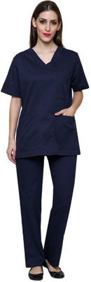 

Meded Navy Blue 100% cotton,V-Neck Shirt, Pant Hospital Scrub(Blue L)