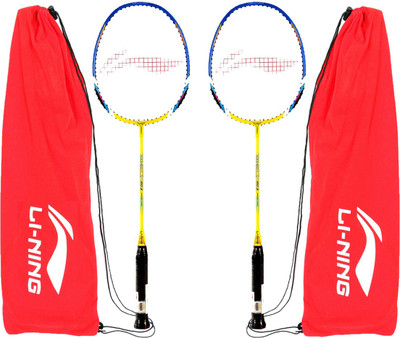 

Li-Ning XP 60 II strung Badminton Racquet, (Yellow/Blue) with full covers - Set of 2 Badminton Kit