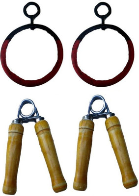 

FACTO POWER Online Series Hanging Roman Ring(12 mm)Pushup Bar, Pair of Wooden Handle Hand Gripper Gym & Fitness Kit