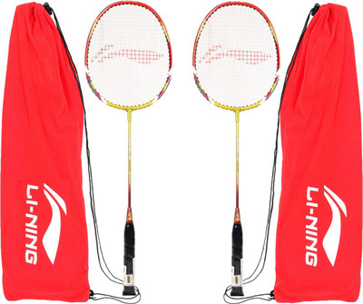 

Li-Ning XP 90 II strung Badminton Racquet, (Gold/Red) with full covers - Set of 2 Badminton Kit