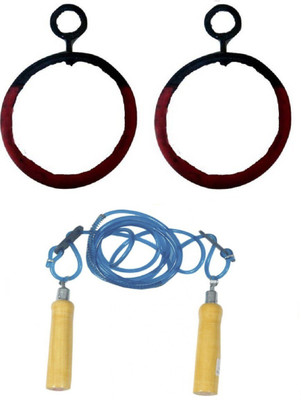 

FACTO POWER Online Series Hanging Roman Ring(12 mm)Pushup Bar, Wooden Handle Blue Color Skipping Rope Gym & Fitness Kit