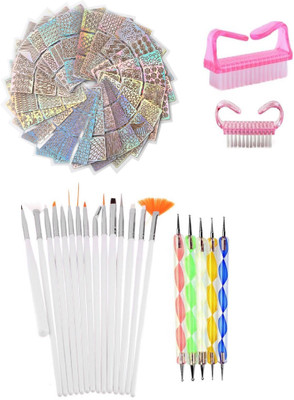 

Born Pretty Super Combo 24pcs/Set Vinyls Nail Art Sticker Decorations Stencil Nail Art and 22 Pcs Nail Art Brush and Dotting Tool Set Combo for Beautiful Designing(White)