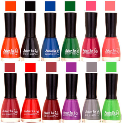 

Fashion Bar Candy different Disco Shades Nail polish combo 1299 Multicolor(Pack of 12)