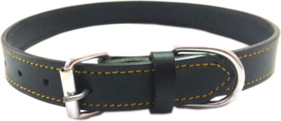

Skora Leather Dog Collar 1 inch Black Leather with Yellow Stitch , Extra Medium (Fits Neck Size 21 inches - 22 Inches)) Plain Dog Collar Charm(Black, Round)