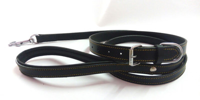 

Skora SkoraLeather Dog Collar & Leash Set (Black with Hot Black Padding, Large (Fits Neck Size 18 inches - 21 Inches)) 5.5 cm Dog Strap Leash(Black)