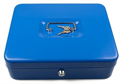 

Sukot Blue Medium Cash Box Key Lock Security Locker With Coin Tray Currency Notes Holder Coin Holder Box For Office Home - Size 20x16x9cm Safe Locker(Key Lock)