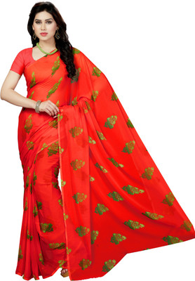 Rani Saahiba Printed Fashion Chiffon Saree(Red, Green) Flipkart