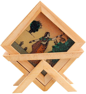

Chesta Enterprises Square Wood Coaster Set(Pack of 4), Multicolor