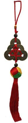 

DivyaMantra Car Decoration Rear View Mirror Hanging Accessories Feng Shui Lucky Coins & Chinese Button Stopper Knot Decorative Showpiece - 7 cm(Zinc, Multicolor)