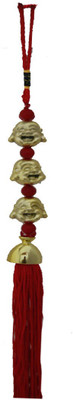 

DivyaMantra Car Decoration Rear View Mirror Hanging Feng Shui Accessories Three Laughing Buddha Face Good Luck Charm Decorative Showpiece - 34 cm(Plastic, Yellow)