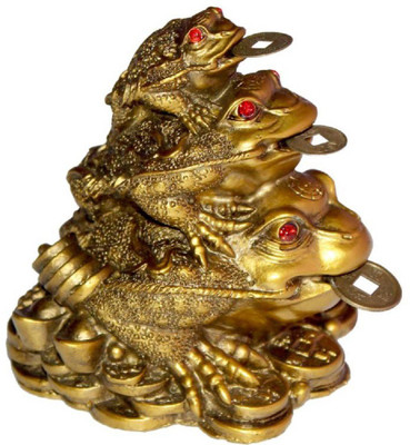 

shoppingmart Triple Luck Money Frog Family On Wealth Coins Tri Leg Frog Feng Shui Money Frog Decorative Showpiece - 9.5 cm(Polyresin, Beige)