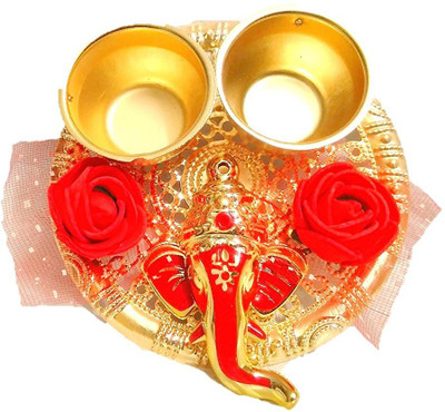

Aarna Designer Roli & Chawal Stand with Ganesha | Perfect for Home or Office Decor' | Perfect for Diwali, Dussehra or Dhanteras Gift Decorative Showpiece - 10 cm(Plastic, Copper, Gold)