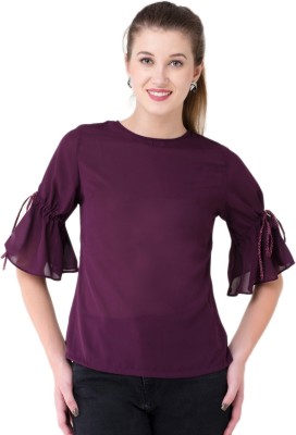 V&M Party Bell Sleeve Solid Women Purple Top