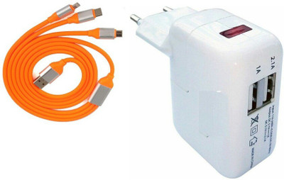 

Freya 3 in 1 android + type-c + ios TO USB CHARGING CABLE WITH 2 PORT USB HUB WALL CHARGER USB Adapter(Multicolor)