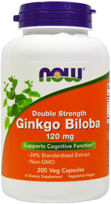 Now Foods Ginkgo Biloba, Double Strength, 120 mg, 200 Veg Capsules(200 mg)