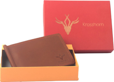 Krosshorn Men Brown Genuine Leather Money Clip(8 Card Slots)