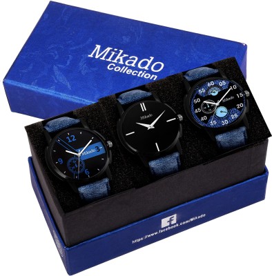 Mikado Exclusive denim fashion Analog watches combo for men's and boy's with 1 year warrenty(casual+formal+Party wedding watches combo) Watch  - For Men   Watches  (Mikado)