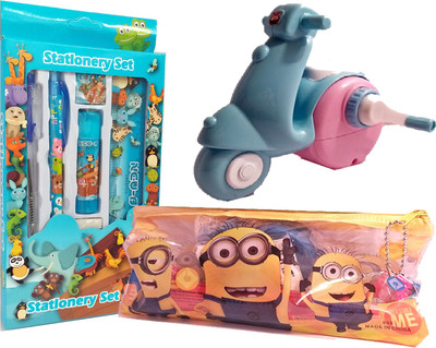 

TECHNOCHITRA UNIQUE GIFT SET COMBO FOR Kids with Jumbo Scooter Design Sharpener & Unique Stationery Set