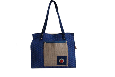 HideCrusH Blue Ladies Jute Bag Shoulder Bag(Blue, 12 inch)
