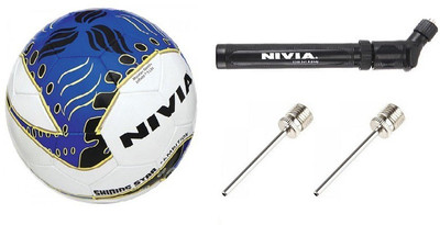 

Nivia Combo Of Three, One Shining Star Ambition Football, One Double Action Pump and Two Needle- Football - Size: (Pack of 1, Multicolor, White;blue