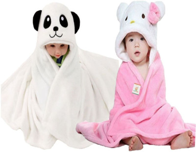 

BRANDONN Animal  Hooded Baby Blanket(Polyester, Pink, White