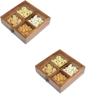 

MartCrown Wooden handcrafted handmade carving masala boxWooden Fridge Container, 2 Piece Condiment Set(Wood)
