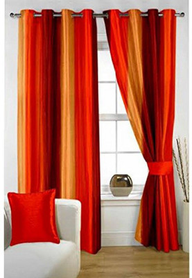 Panipat Textile Hub 152.4 cm (5 ft) Polyester Semi Transparent Window Curtain (Pack Of 2)(Solid, Red)