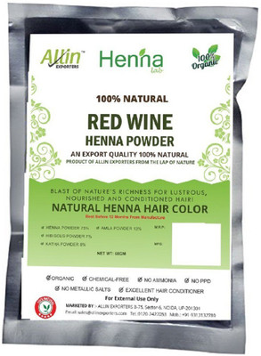 

Allin Exporters Red Wine Henna Hair Color – 100% Organic and Chemical Free Henna for Hair Color Hair Care - ( 60 Gram = 1 Packet)(60 g)