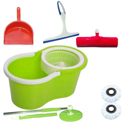 CREZON Magic Spin Cleaner Mop with 2 microfibers with dustpic with kitchen wiper with floor wiper ((RANDOM COLOR SEND GREEN, PINK, BLUE, RED)) Home Cleaning Set available at flipkart for Rs.990
