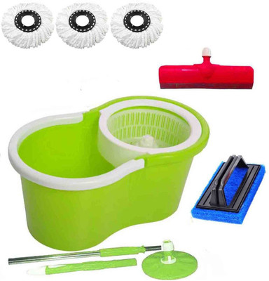 CREZON Magic Spin Cleaner Mop with 3 microfibers with Tile scrub with Floor Wiper ((RANDOM COLOR SEND GREEN, PINK, BLUE, RED)) Home Cleaning Set available at flipkart for Rs.990