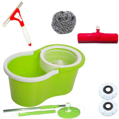 CREZON Magic Spin Cleaner Mop with 2 microfibers with spray wiper with steel scrub with floor wiper ((RANDOM COLOR SEND GREEN, PINK, BLUE, RED)) Home Cleaning Set available at flipkart for Rs.990