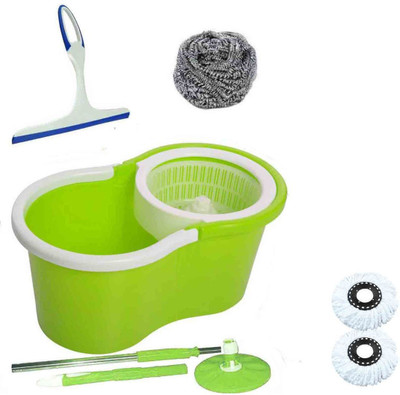 CREZON Magic Spin Cleaner Mop with 2 microfibers with kitchen wiper with steel scrub with floor wiper ((RANDOM COLOR SEND GREEN, PINK, BLUE, RED)) Home Cleaning Set available at flipkart for Rs.990