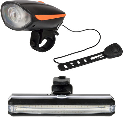 

Dark Horse Bicycle 3 Mode LED USB Front Light & Horn & 6 Mode LED USB Multicolour Tail Light Orange LED Front Rear Light Combo(Orange)