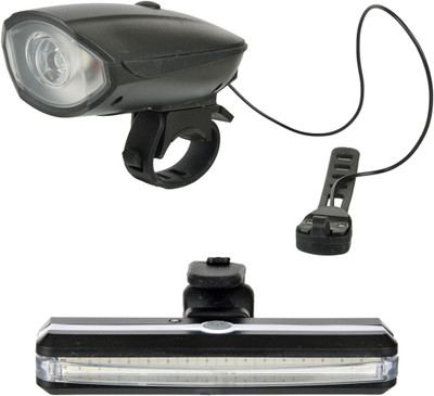 

Dark Horse Bicycle 3 Mode LED USB Front Light & Horn & 6 Mode LED USB Multicolour Tail Light Black LED Front Rear Light Combo(Black)