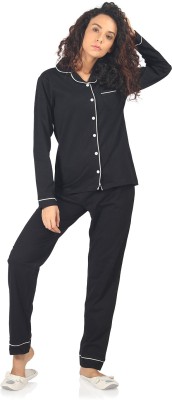 NITE FLITE Women Solid Black Top & Pyjama Set